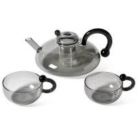 Скляний чайний набір «Димчастий» — скляний чайник і чашки