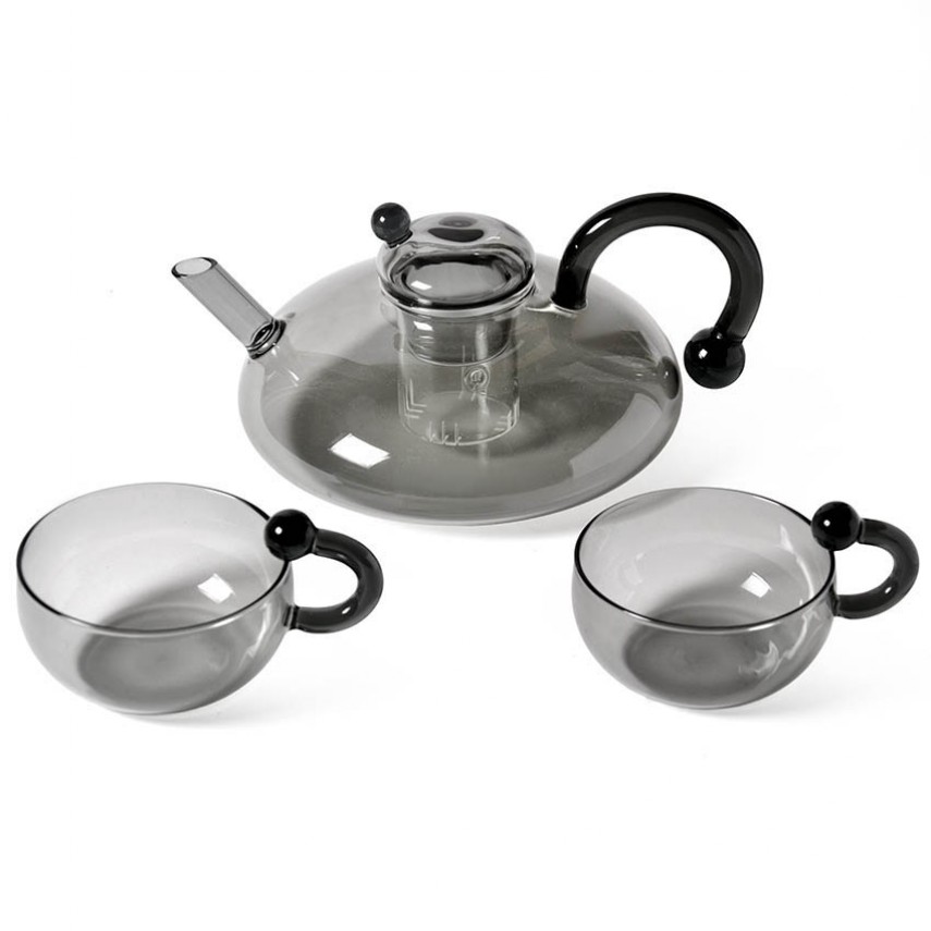 Скляний чайний набір «Димчастий» — скляний чайник і чашки