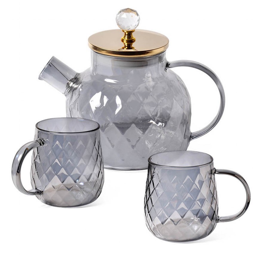 Набор «Графитовая гармония» — стеклянный чайник и чашки Набор «Графитовая гармония» — стеклянный чайник и чашки