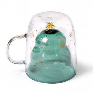 Чашка-елочка с двойным дном (300 мл) и силиконовой крышкой (кружка с двойным стеклом).