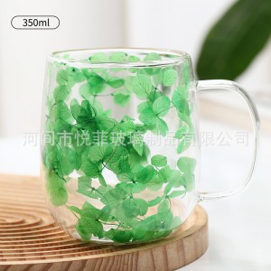 Чашка двойное стекло «Зелёная гортензия», 350 мл