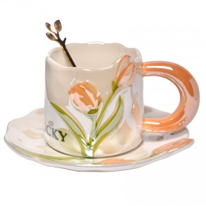 Чашка керамическая с блюдцем «Оранжевый тюльпан», 250 мл