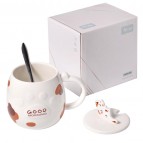 Керамічна чашка «Білий кіт», 400 мл