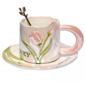 Чашка керамическая с блюдцем «Розовый тюльпан», 250 мл