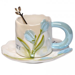 Чашка керамическая с блюдцем «Синий тюльпан», 250 мл