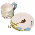 Чашка керамічна з блюдцем «Синій тюльпан», 250 мл